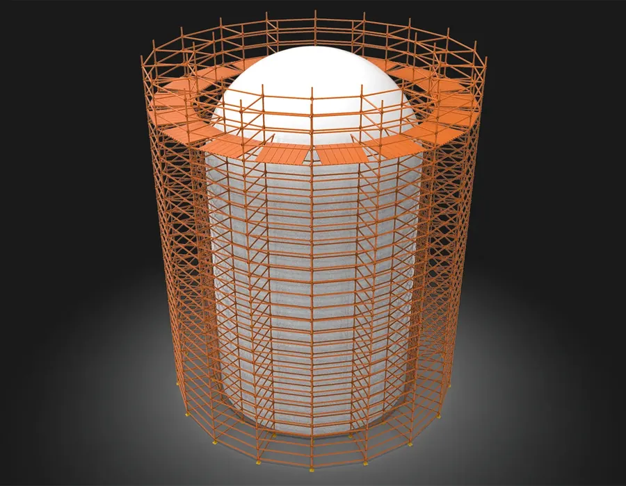 Customised cuplock scaffold built around a dome
